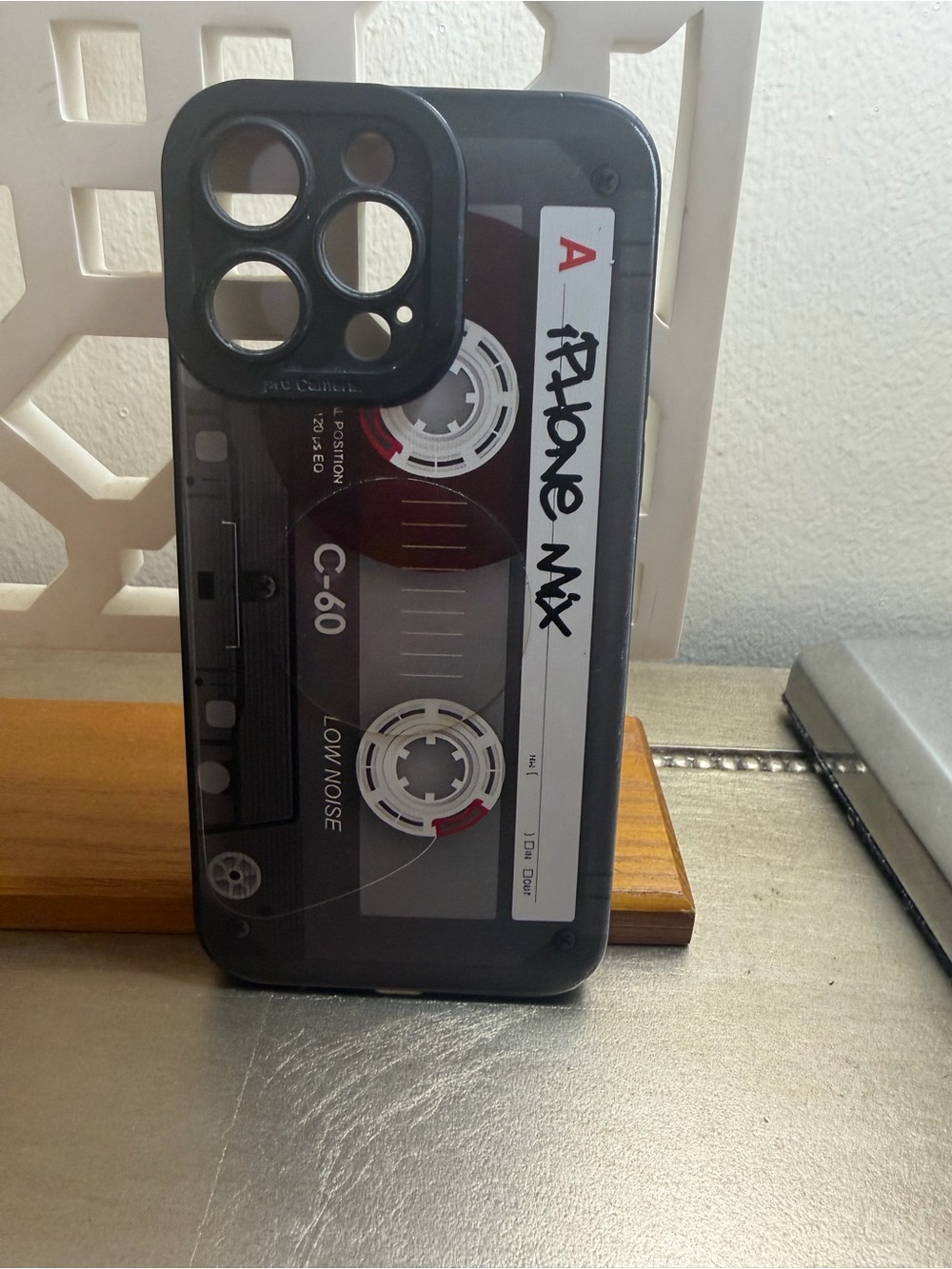 iPhone 14 ProMax Cassette Tape Design Phone Case in Black